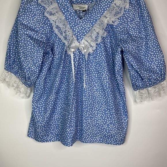 Vintage Pitchfork Brand Western Polka Dot Blue Lace Short Sleeve Shirt Medium - Picture 3 of 7